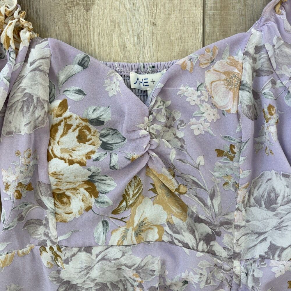 Floral Womens Mini Dress Pastel Lilac Size L Cottagecore Romantic Coquette Fairy - Picture 3 of 15